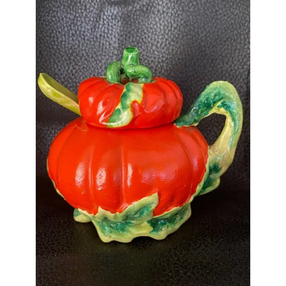 Vintage Pumpkin Tomato Salt Pepper Cream & Sugar 5‎ Pc Set - Made In Japan